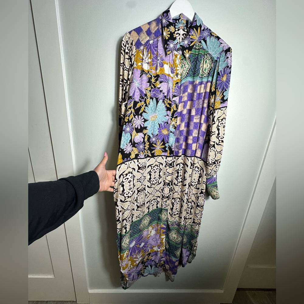 Free People Jackie  Boho Maxi Shirt Dress Size Medium - Picture 12 of 15